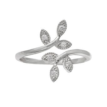 PRIMROSE Sterling Silver Cubic Zirconia Vine Bypass Ring