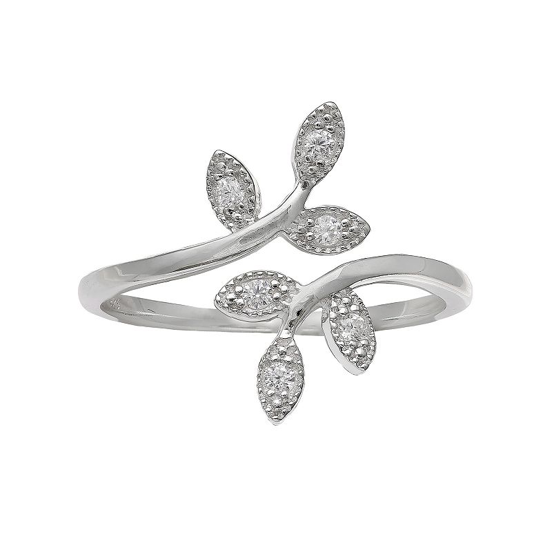 PRIMROSE Sterling Silver Cubic Zirconia Vine Bypass Ring, Womens, Size: 7,