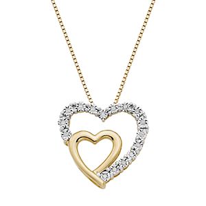 18k Gold Over Silver 1/10 Carat T.W. Diamond Double Heart Pendant