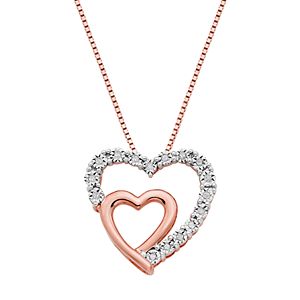 18k Rose Gold Over Silver 1/10 Carat T.W. Diamond Double Heart Pendant