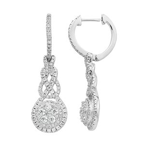 Diamond Essence Sterling Silver Cubic Zirconia Halo Drop Earrings