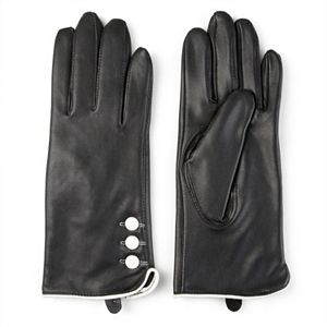 Women's Journee Collection Leather Lined Button Gloves