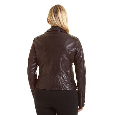 Plus Size Excelled Asymmetrical Leather Motorcycle Jacket