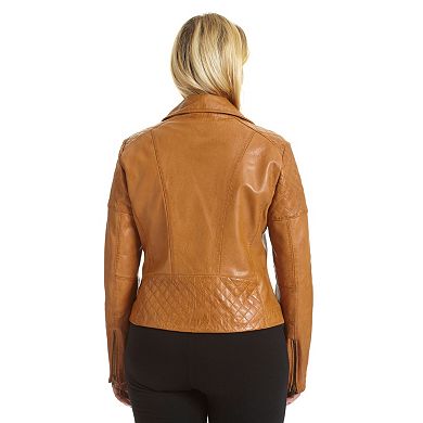 Plus Size Excelled Asymmetrical Leather Motorcycle Jacket