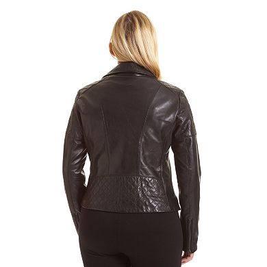 Plus Size Excelled Asymmetrical Leather Motorcycle Jacket