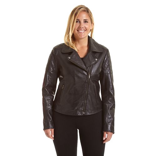 Plus Size Excelled Asymmetrical Leather Motorcycle Jacket 9828