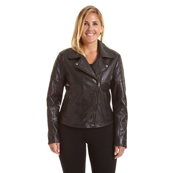 Plus Size Excelled Asymmetrical Leather Motorcycle Jacket