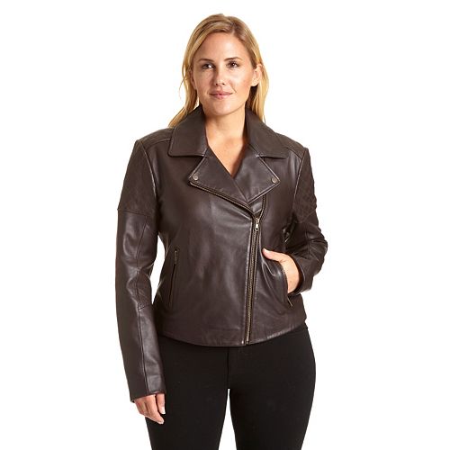 Plus Size Excelled Asymmetrical Leather Motorcycle Jacket