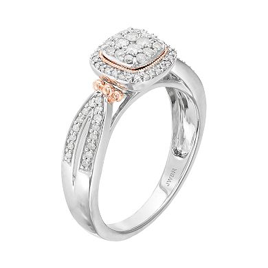 Always Yours Two Tone Sterling Silver 1/3 Carat T.W. Diamond Cushion Halo Engagement Ring