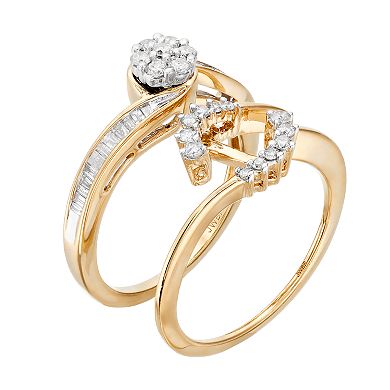 Always Yours 14k Gold Over Silver 1/2 Carat T.W. Diamond Cluster Engagement Ring Set