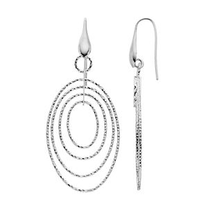 Sterling Silver Textured Concentric Oval Hoop Drop Earrings
