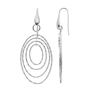Sterling Silver Textured Concentric Oval Hoop Drop Earrings
