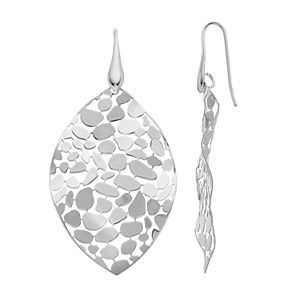 Sterling Silver Textured Marquise Drop Earrings