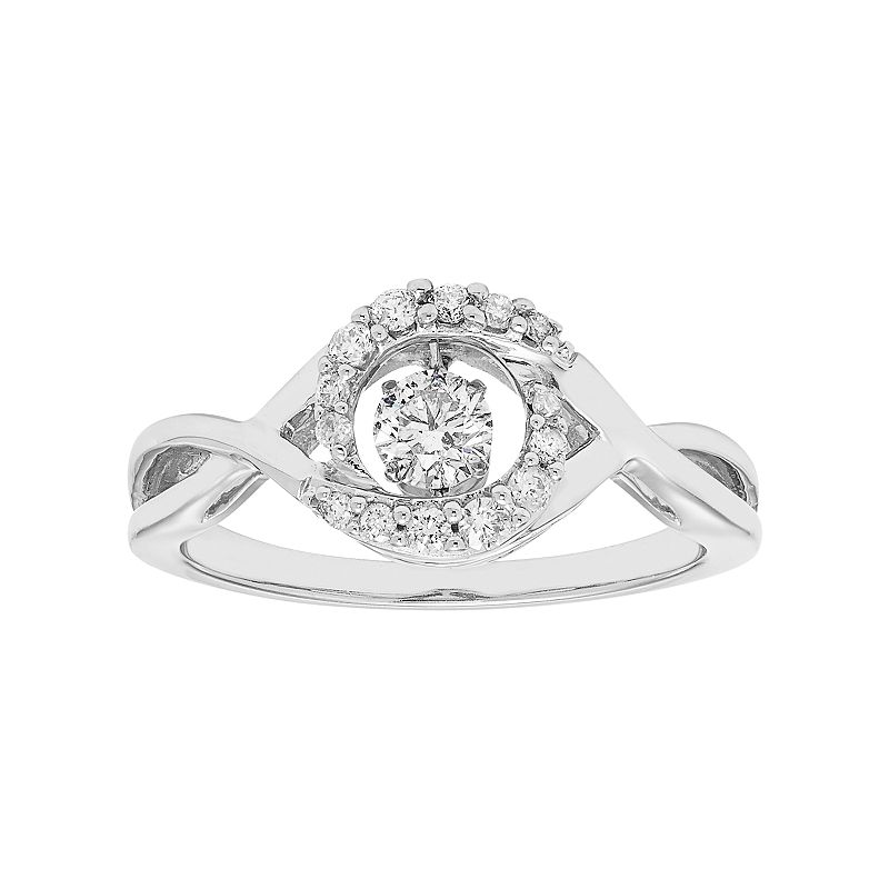 14k White Gold 3/8 Carat T.W. Diamond Crisscross Ring, Womens, Size: 5