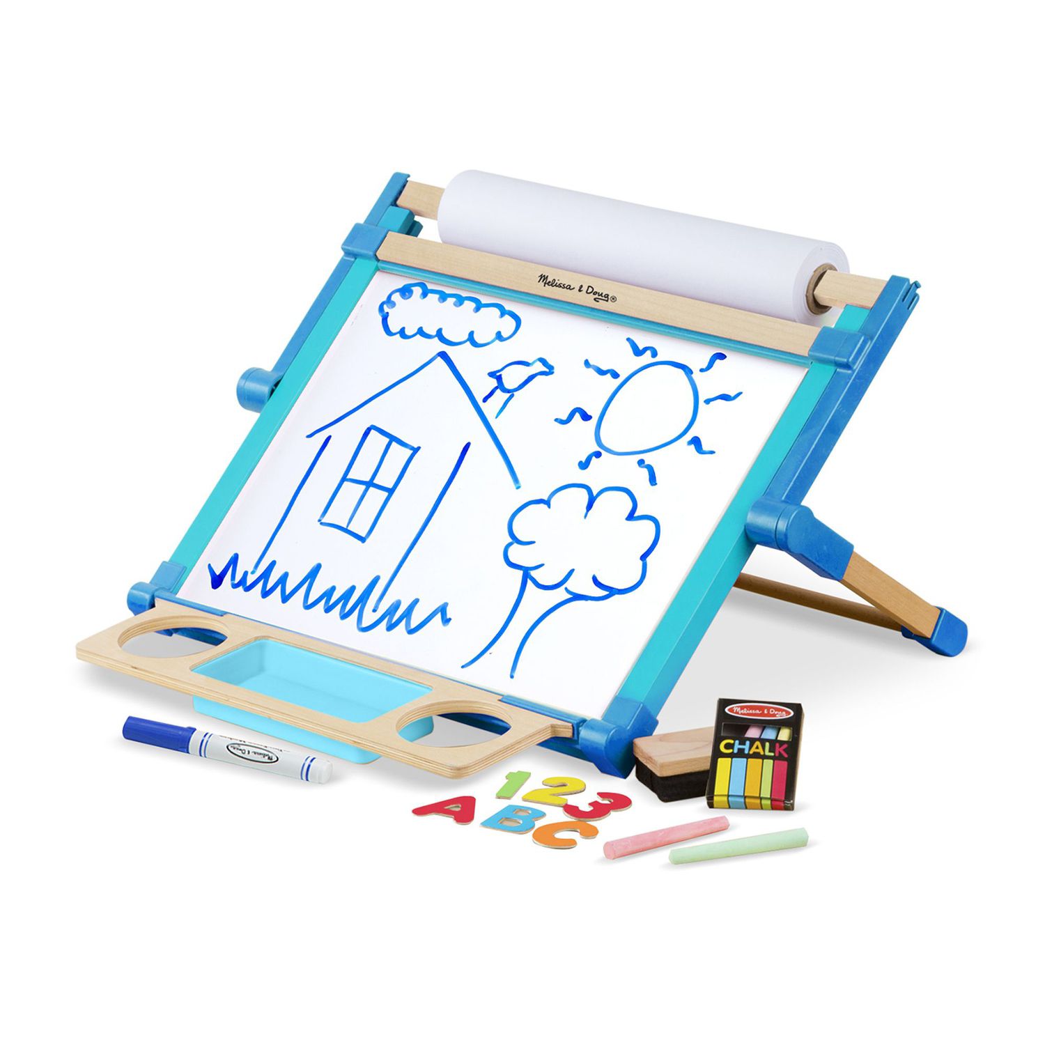 3-in-1 Folding Tabletop Easel with Chalkboard, Whiteboard, and