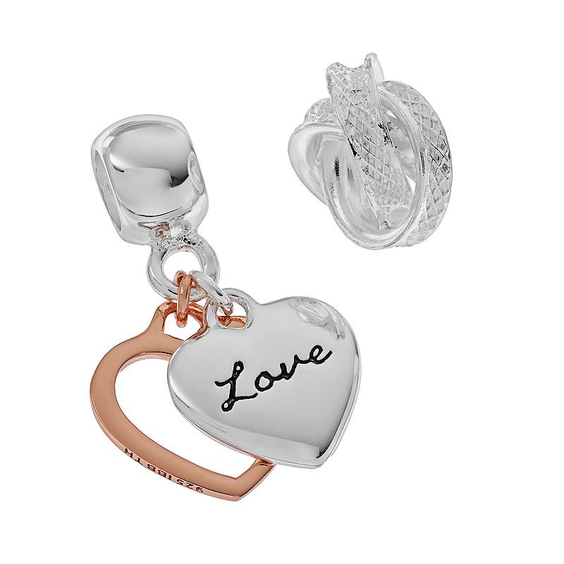 Individuality Beads Two Tone Sterling Silver Heart Charm & Love Knot Bead S