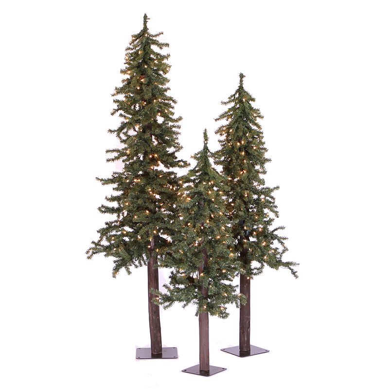 Vickerman Natural Alpine Pre-Lit Christmas Tree 3-piece Set, Green