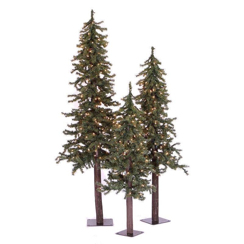 Vickerman Pre-Lit Natural Alpine Christmas Tree 3-piece Set, Green
