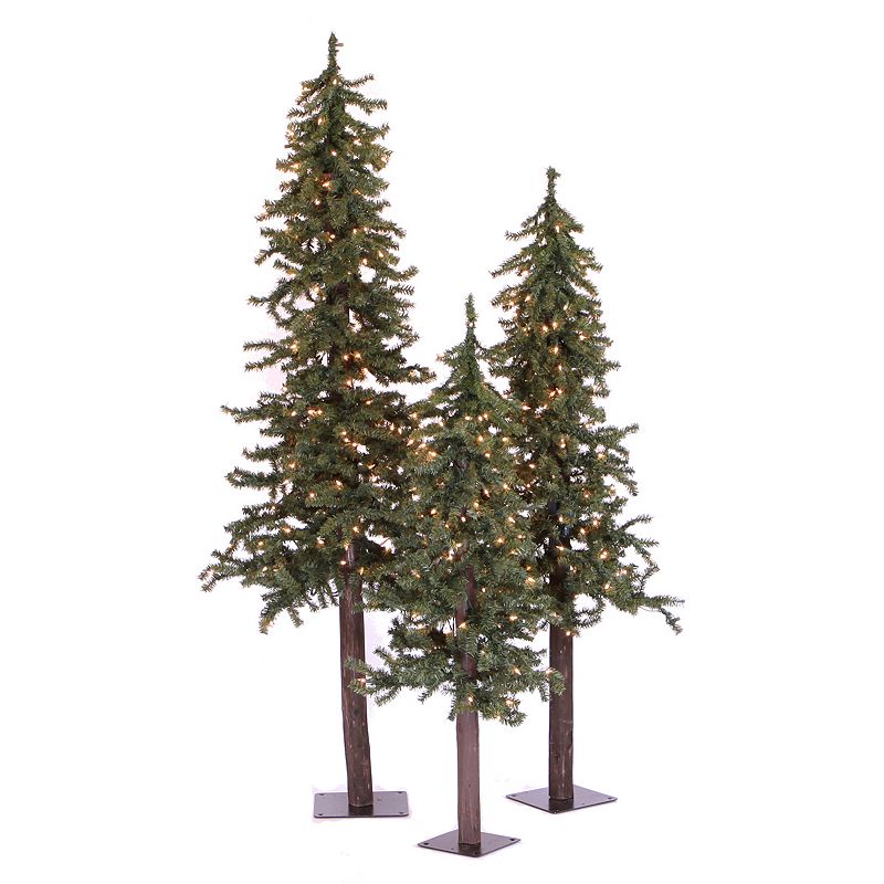 Vickerman Natural Alpine Multi-Color Pre-Lit Christmas Tree Set, Green