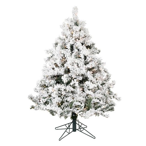 Pre-Lit Flocked Alaskan Pine Artificial Christmas Tree.