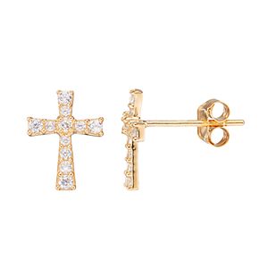 Gold 'N' Ice 10k Gold Cubic Zirconia Cross Stud Earrings