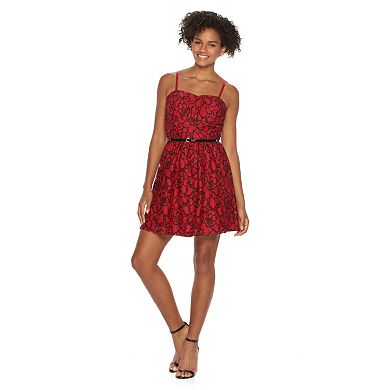 Juniors' Lily Rose Floral Lace Skater Dress
