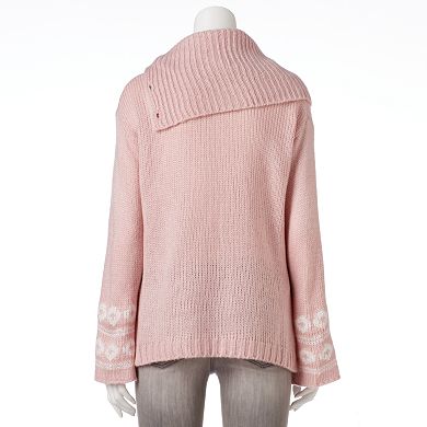 Juniors' Pink Republic Button Cowlneck Sweater