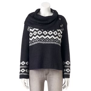 Juniors' Pink Republic Button Cowlneck Sweater
