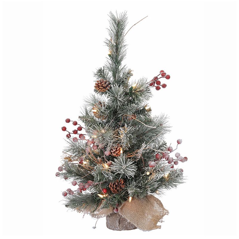Vickerman 2-ft. Clear Pre-Lit Snow Tipped Pine and Berry Artificial Christm