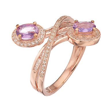 10k Rose Gold 1/3 Carat T.W. Diamond & Purple Sapphire Oval Halo Bypass Ring