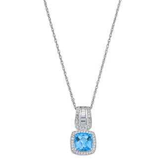 Sterling Silver Blue Topaz & Lab-Created White Sapphire Halo Pendant