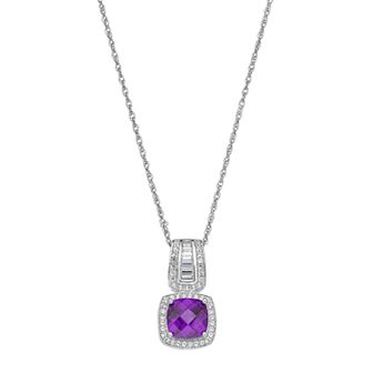 Sterling Silver Amethyst & Lab-Created White Sapphire Halo Pendant