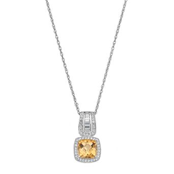 MASTERPIECE Sterling Silver Citrine & Lab-Created White Sapphire Halo Pendant