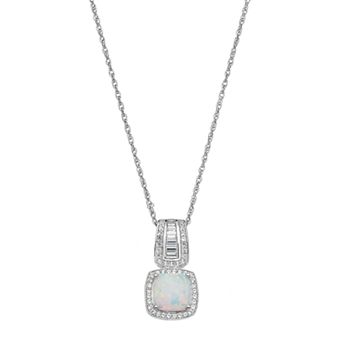 MASTERPIECE Sterling Silver Lab-Created White Opal & White Sapphire Halo Pendant
