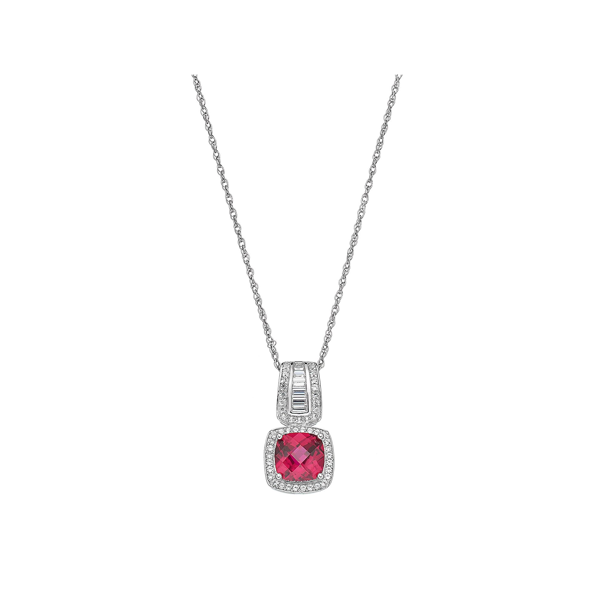 Sterling Silver Lab-Created Ruby & White Sapphire Halo Pendant, Womens, S