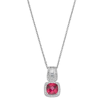 Sterling Silver Lab-Created Ruby & White Sapphire Halo Pendant