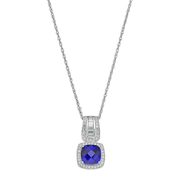Sterling Silver Lab-Created Blue & White Sapphire Halo Pendant