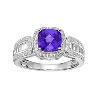 Sterling Silver Amethyst & Lab-Created White Sapphire Halo Ring