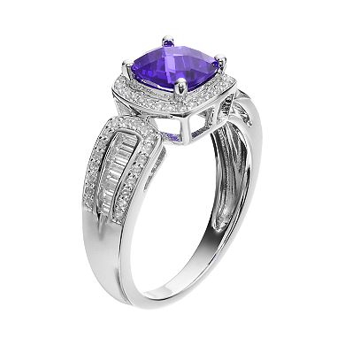 Sterling Silver Amethyst & Lab-Created White Sapphire Halo Ring