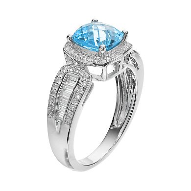 MASTERPIECE Sterling Silver Blue Topaz & Lab-Created White Sapphire Halo Ring