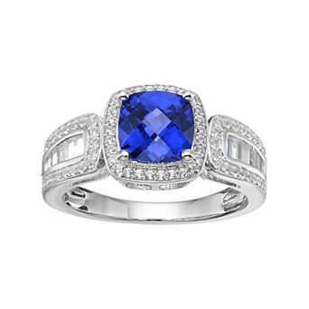 MASTERPIECE Sterling Silver Lab-Created Blue & White Sapphire Halo Ring