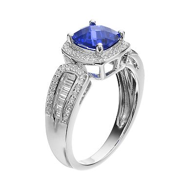 MASTERPIECE Sterling Silver Lab-Created Blue & White Sapphire Halo Ring