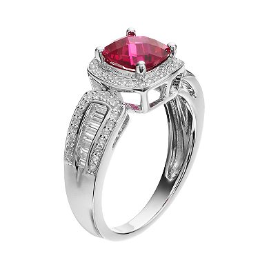 Sterling Silver Lab-Created Ruby & White Sapphire Halo Ring