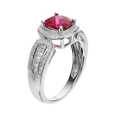 Sterling Silver Lab-Created Ruby & White Sapphire Halo Ring