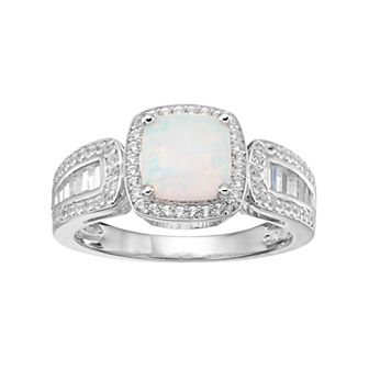 Sterling Silver Lab-Created White Opal & White Sapphire Halo Ring