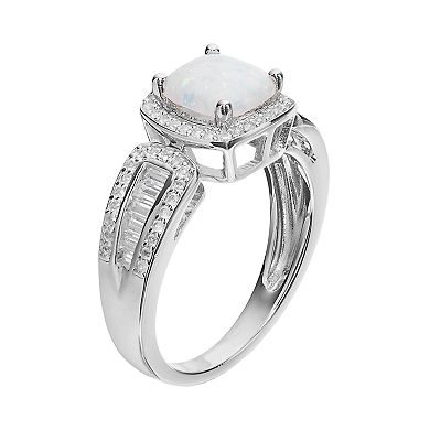 MASTERPIECE Sterling Silver Lab-Created White Opal & White Sapphire Halo Ring