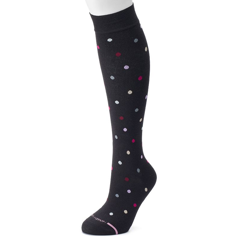 Dr. Motion Dotted Compression Knee-High Socks, Womens, Size: 9-11, Black
