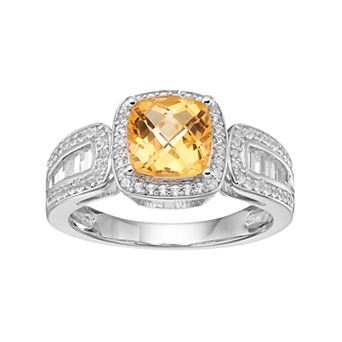 MASTERPIECE Sterling Silver Citrine & Lab-Created White Sapphire Halo Ring