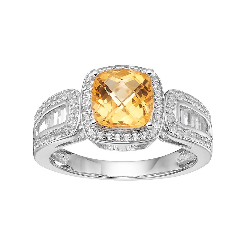 Sterling Silver Citrine & Lab-Created White Sapphire Halo Ring, Womens, Si