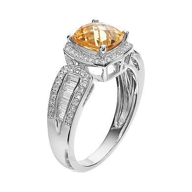 Sterling Silver Citrine & Lab-Created White Sapphire Halo Ring
